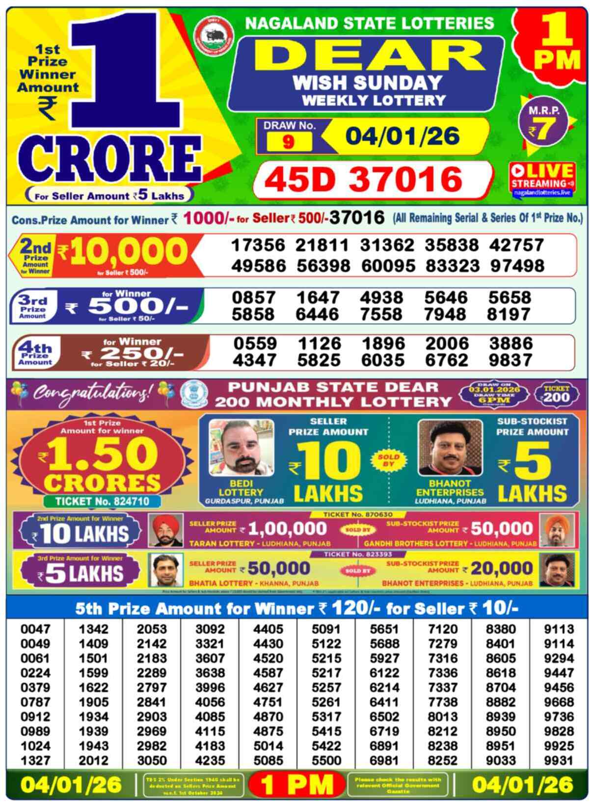 Lottery Result 1PM
