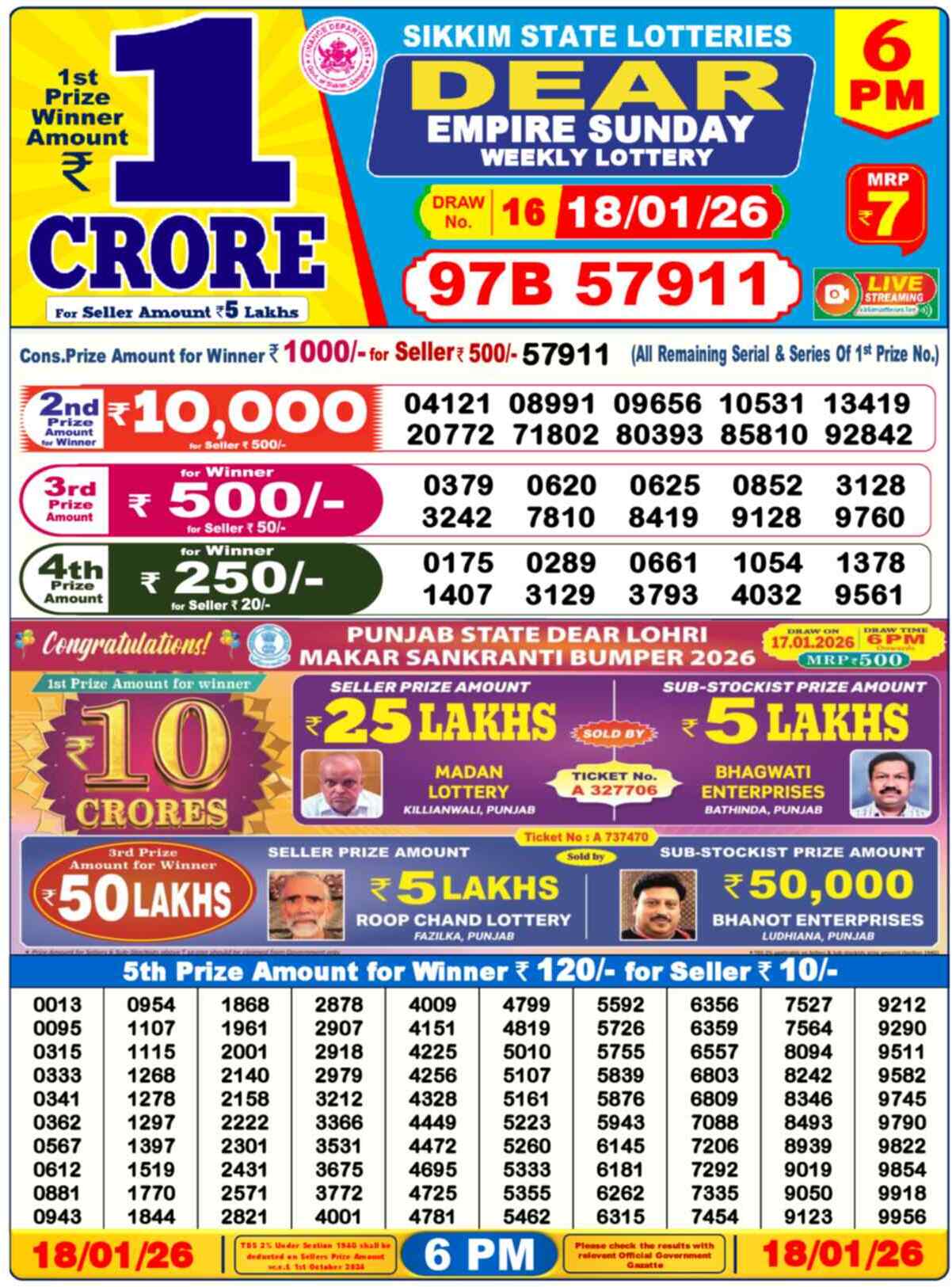 Lottery Result 6PM