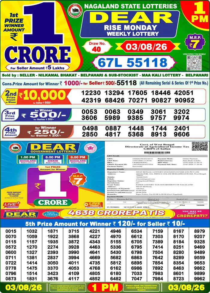 Lottery Result 1PM