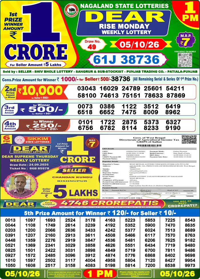 Lottery Result 1PM