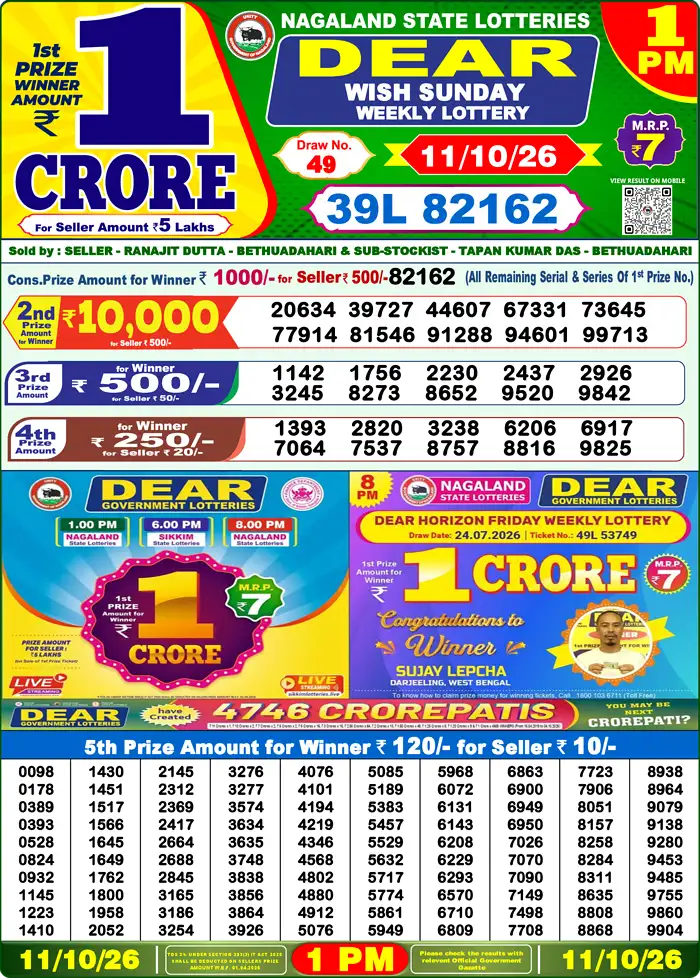 Lottery Result 1PM